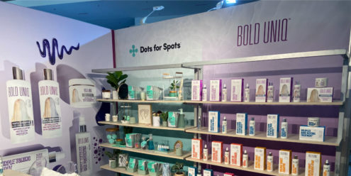 Retail shelf from Thrasio's CosmoProf event booth